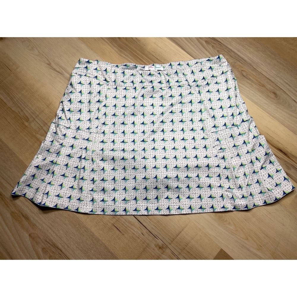 Lillie Green Golf Skort Womens Large Blue Green Golf Ball Print Pleated Skirt